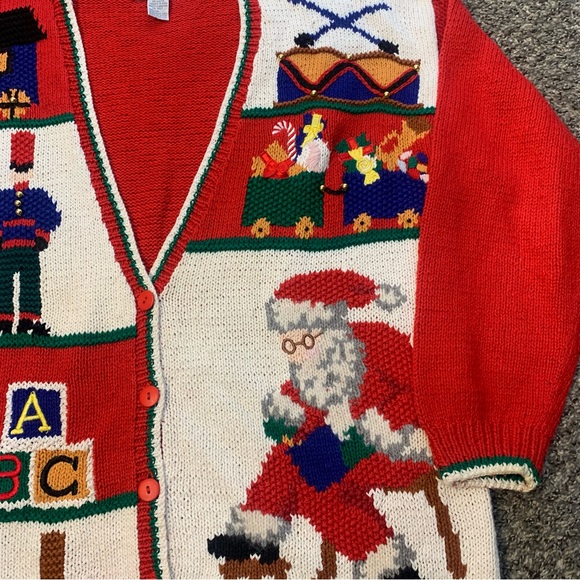 VTG Talbots Hand Knitted Holiday Ugly Christmas Cardigan Sweater - Picture 3 of 16